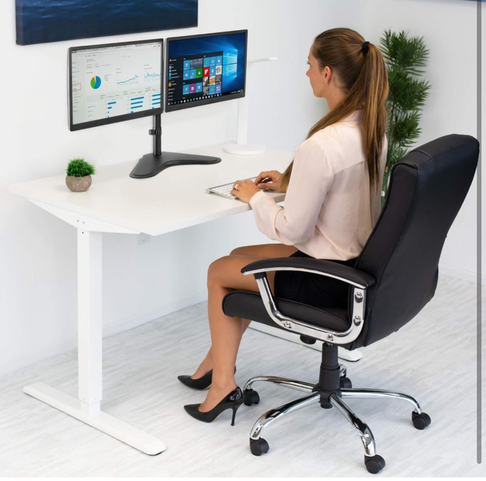 Mount-It! Dual Monitor Stand for Desk - Double Monitor Mount for 2 Screens up to 32 Inch and 17 Lbs - Free-Standing Base Swivel, Tilt, Rotates 360 Adj