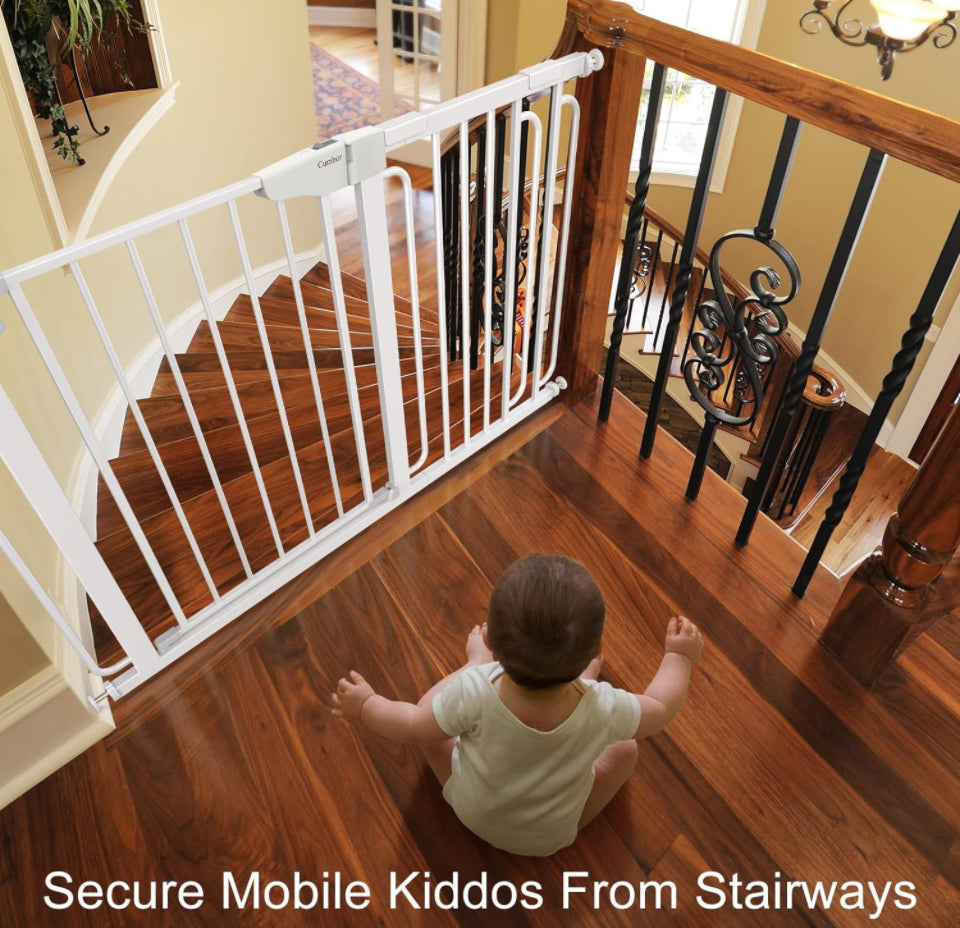 Cumbor 29.7-57" Extra Wide Baby Gate for Stairs, Mom's Choice Awards Winner-Dog Gate for Doorways, Pressure Mounted Walk Through Safety Child Gate - Selzalot