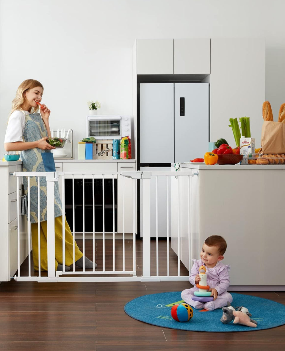 Mumeasy Baby Gate Extra Wide, 29.5"- 51.5" Pressure Mounted Dog Gate with Walk Through Door, Auto Close Pet Gate for Stairs,Doorways,House - Selzalot