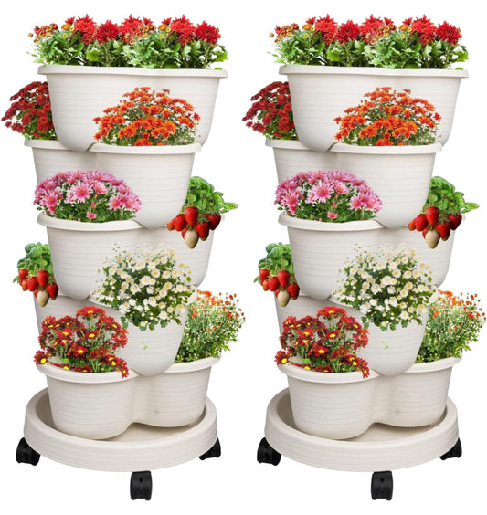 Hourley Strawberry Planter, Stackable Gaden Tower for Flowers, Vegetables, Grow Your Own Herb Garden Vertical Oasis of Vegetables and Succulents (2 Pa - Selzalot