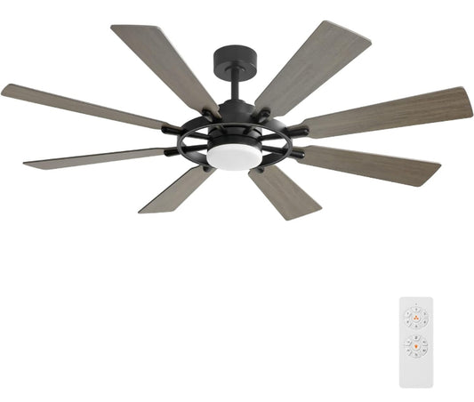 ELENHISER 60 Inch Ceiling Fan with Lights and Remote Control, Wood 8 Blades 6-Speed Noiseless Reversible DC Motor, Modern Farmhouse Large Ceiling fan