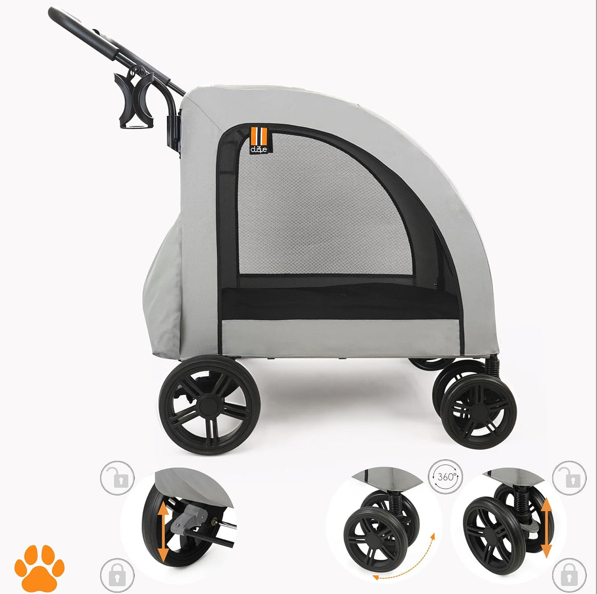 XXL Wide Pet Stroller Chester - Large Dog Buggy, pet Buggy, Spacious, Travel pet Pushchair, pet pram, Folding, incl. raincover, cupholder, La