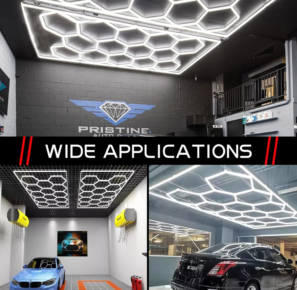 Open Box LZHOME Updated Bigger Size Hexagon LED Garage Light: 108000LM Ultra-Bright, Hexagon led Lights for Garage Warehouse Workshop Gym Basement