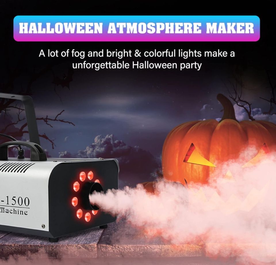 TCFUNDY Fog Machine with Lights, 1500W Smoke Machine RGB 9 LED Lights for DJ Halloween Wedding Party Stage with Remote Control