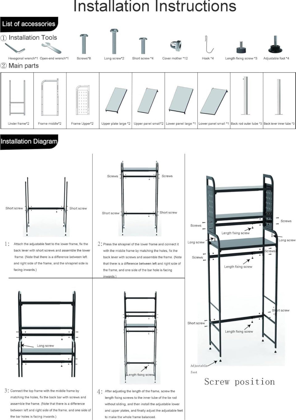 BIFCIOFH 3-Tier Expandable Over Toilet Washing Machine and Dryer Storage Rack, Height Adjustable Laundry Room Shelves, Bathroom Organization Space Saver with Pigboard and Hook (Color: Dark Grey) - Selzalot