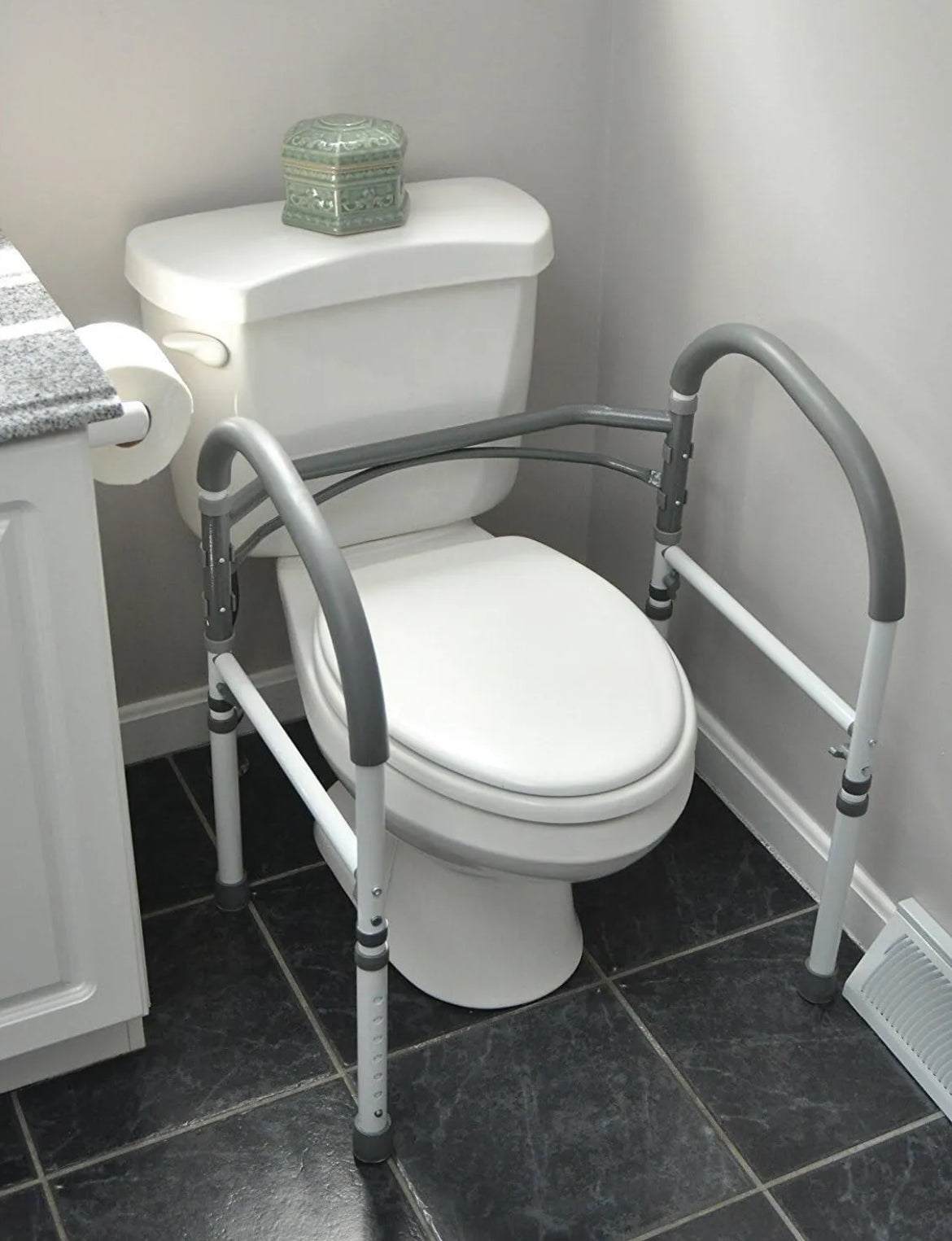 Vaunn Deluxe Folding Safety Toilet Rail, Adjustable Toilet Safety Frame, Gray - Selzalot