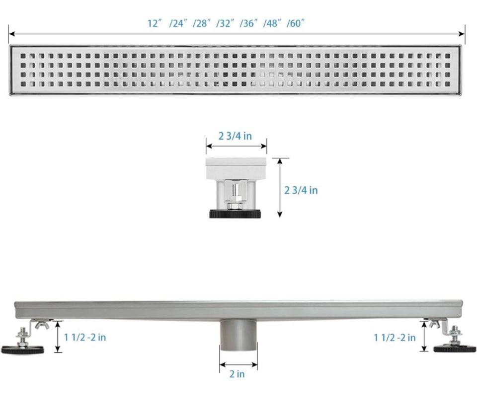 SaniteModar Linear Shower Drain, Shower Drain 60 inch with Removable Square Hole Panel, AISI Brushed 304 Stainless Steel Shower Floor Linear Drain wit - Selzalot