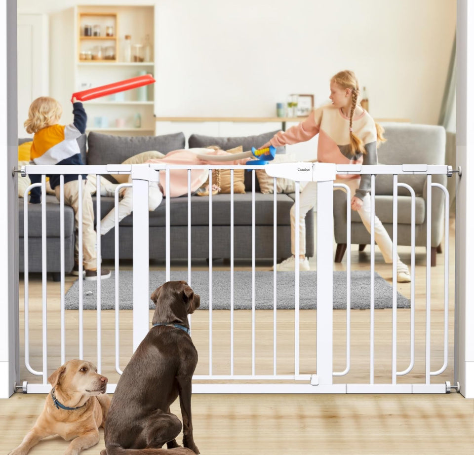 Cumbor 29.7-57" Extra Wide Baby Gate for Stairs, Mom's Choice Awards Winner-Dog Gate for Doorways, Pressure Mounted Walk Through Safety Child Gate - Selzalot