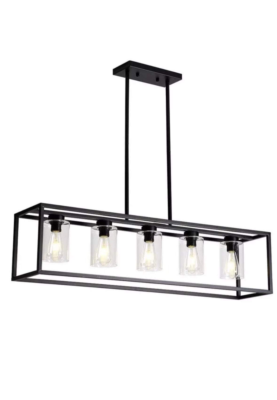 XILICON Dining Room Lighting Fixture Hanging Farmhouse Black 5 Light Modern Pendant Lighting Contemporary Chandeliers with Glass Shade for Living Dini - Selzalot