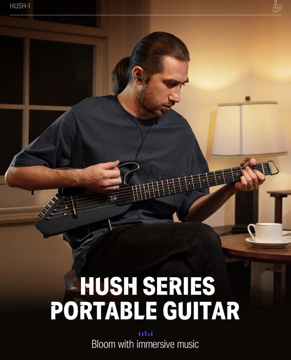 Donner HUSH-I Guitar For Travel - Portable Ultra-Light and Quiet Performance Headless Acoustic-Electric Guitar, Maple Body with Removable Frames, Gig - Selzalot