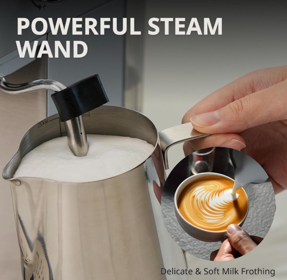 Larinest Espresso Machine with Milk Frother, Stainless Steel Espresso Maker, 20 Bar Espressoe Machine with 41 oz Removable Water Tank, Small Espresso