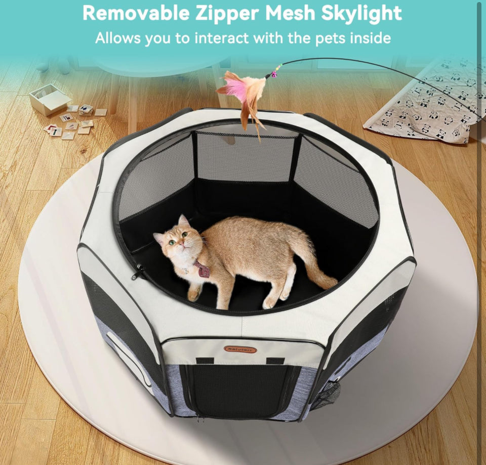 Seiyierr Pet Playpen Cat Playpen, Foldable Cat Playpen for Indoor Cats, Collapsible Crate Kennel Playpen, Kitten Playpen Cat Tent Indoor Outdoor, Pet