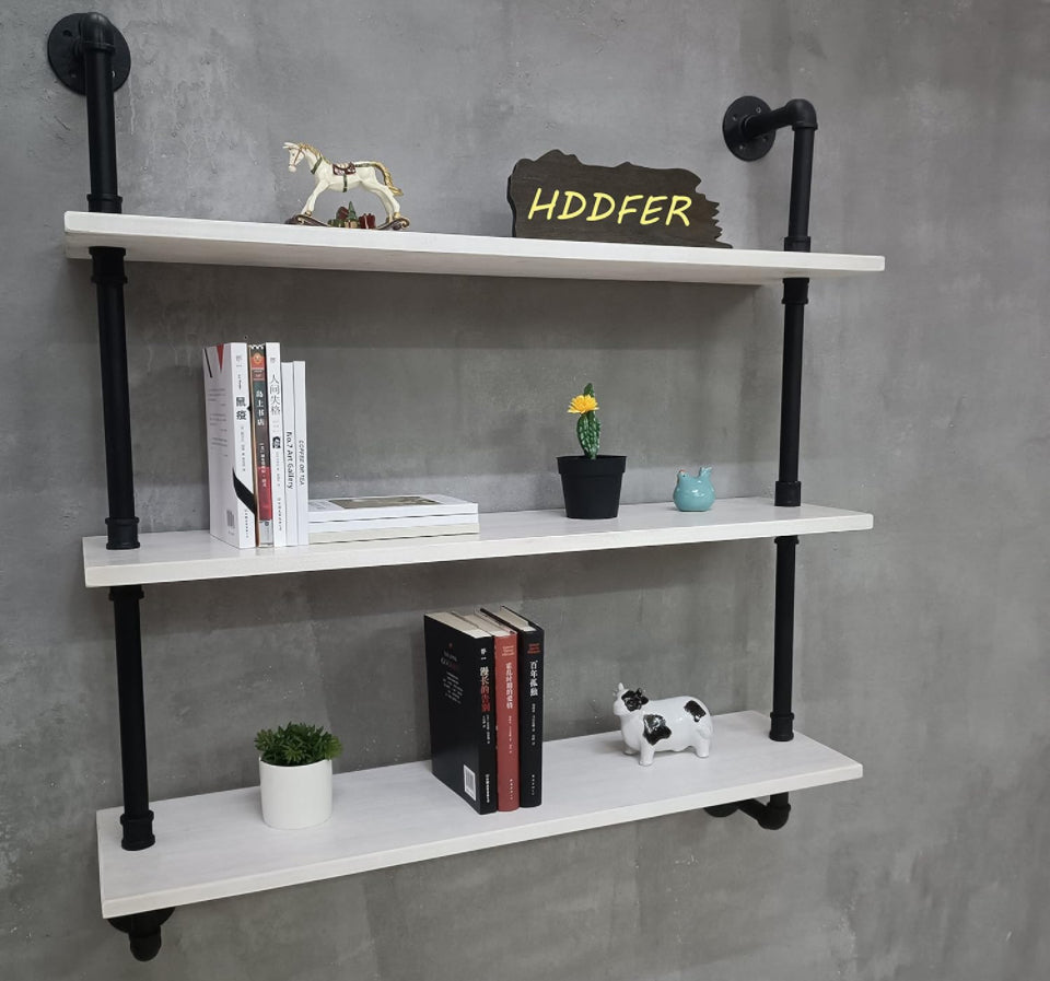 HDDFER Floating Bookshelf Shelves Industrial Pipe Shelving Pipe Shelves Rustic White Wall Shelves 36 Inch Farmhouse Book Shelves for Kitchen Bar,Bathr