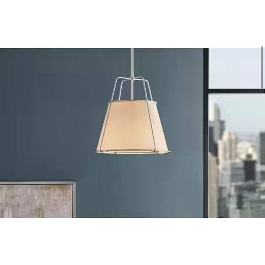 Havenport 2-Light Silver Pendant with White Fabric Shade - Selzalot