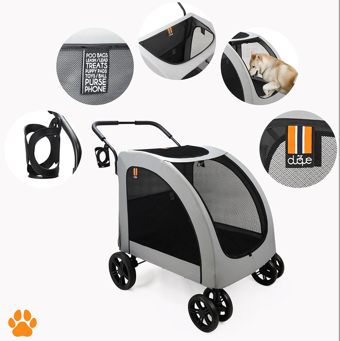 XXL Wide Pet Stroller Chester - Large Dog Buggy, pet Buggy, Spacious, Travel pet Pushchair, pet pram, Folding, incl. raincover, cupholder, La