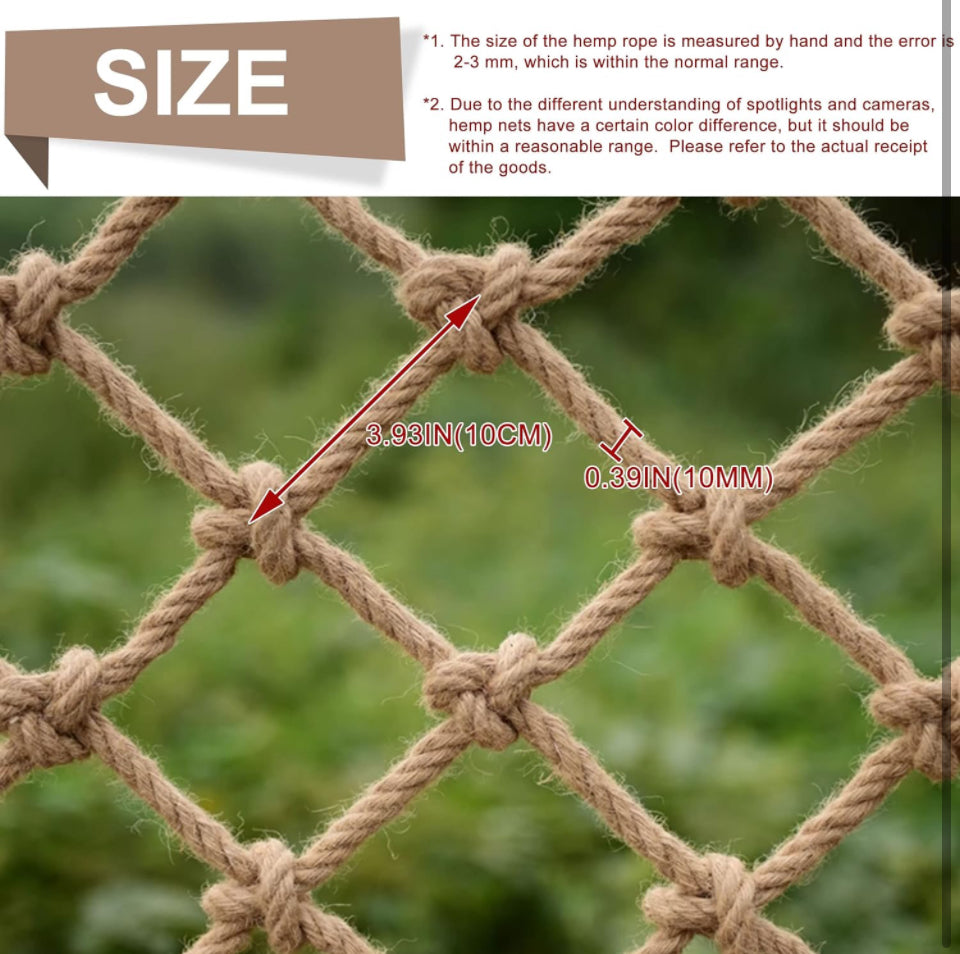 Cingfanlu Safety Hemp Rope Net Kids Climbing Safety Net Tree House Climbing Children Safety Rope Net Balcony Stairs Fence Railing Garden Playground Pr