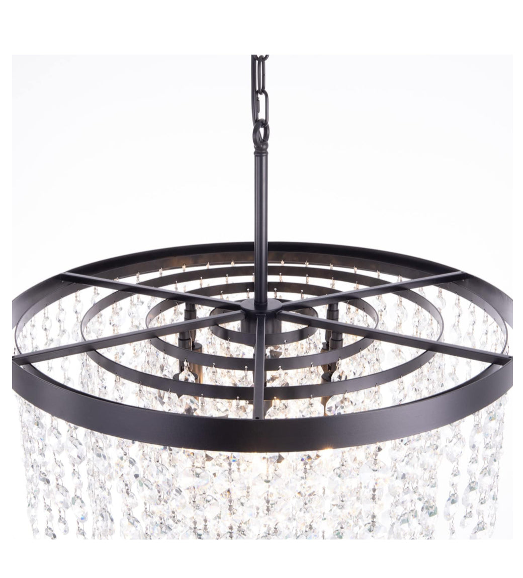 Wellmet Black Crystal Chandelier 24 inch, 3-Tier Modern Round K9 Crystals Light Fixtures for Dining Room, Contemporary Pendant Light FixtureKitchen Is - Selzalot