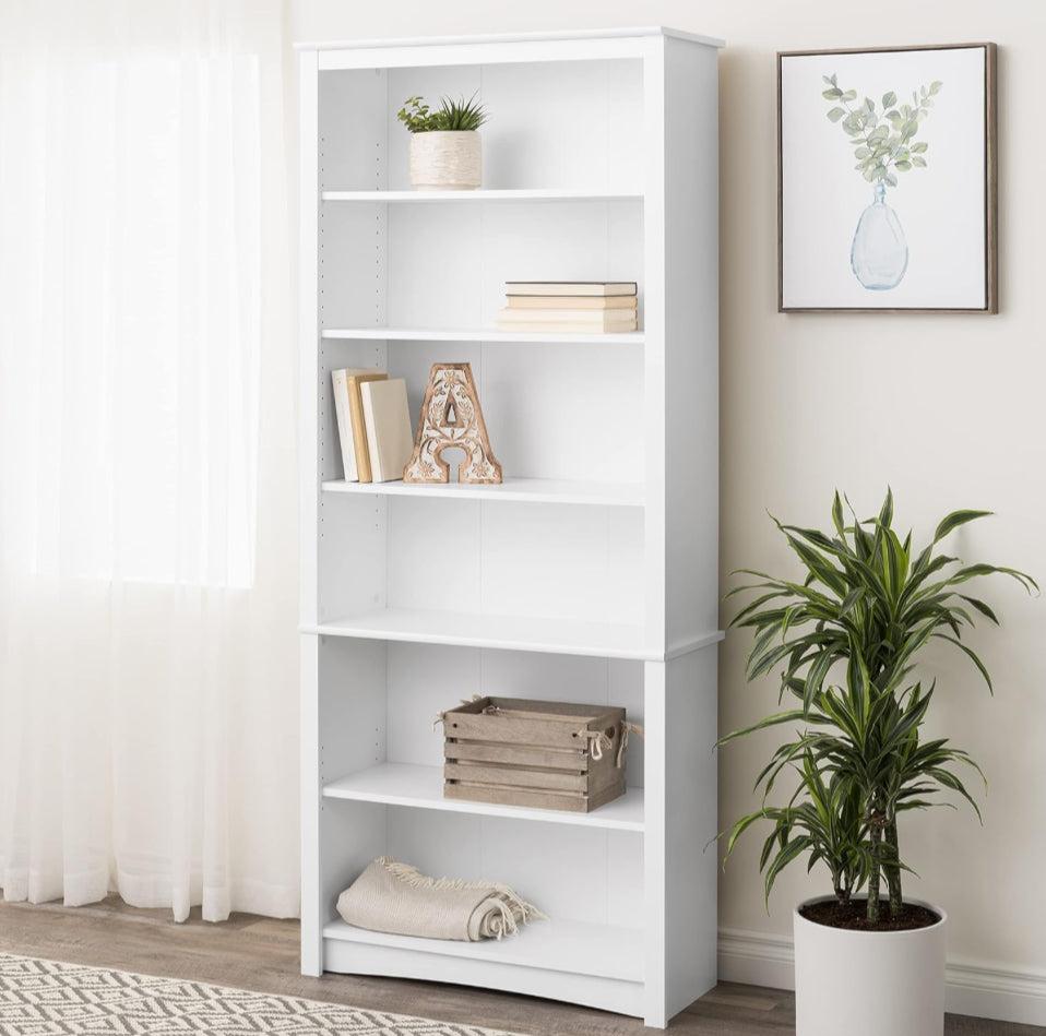 Prepac Home Office 6-Shelf Standard Bookcase, 31.5 in. W x 77 in. H x 13 in. D, White - Selzalot