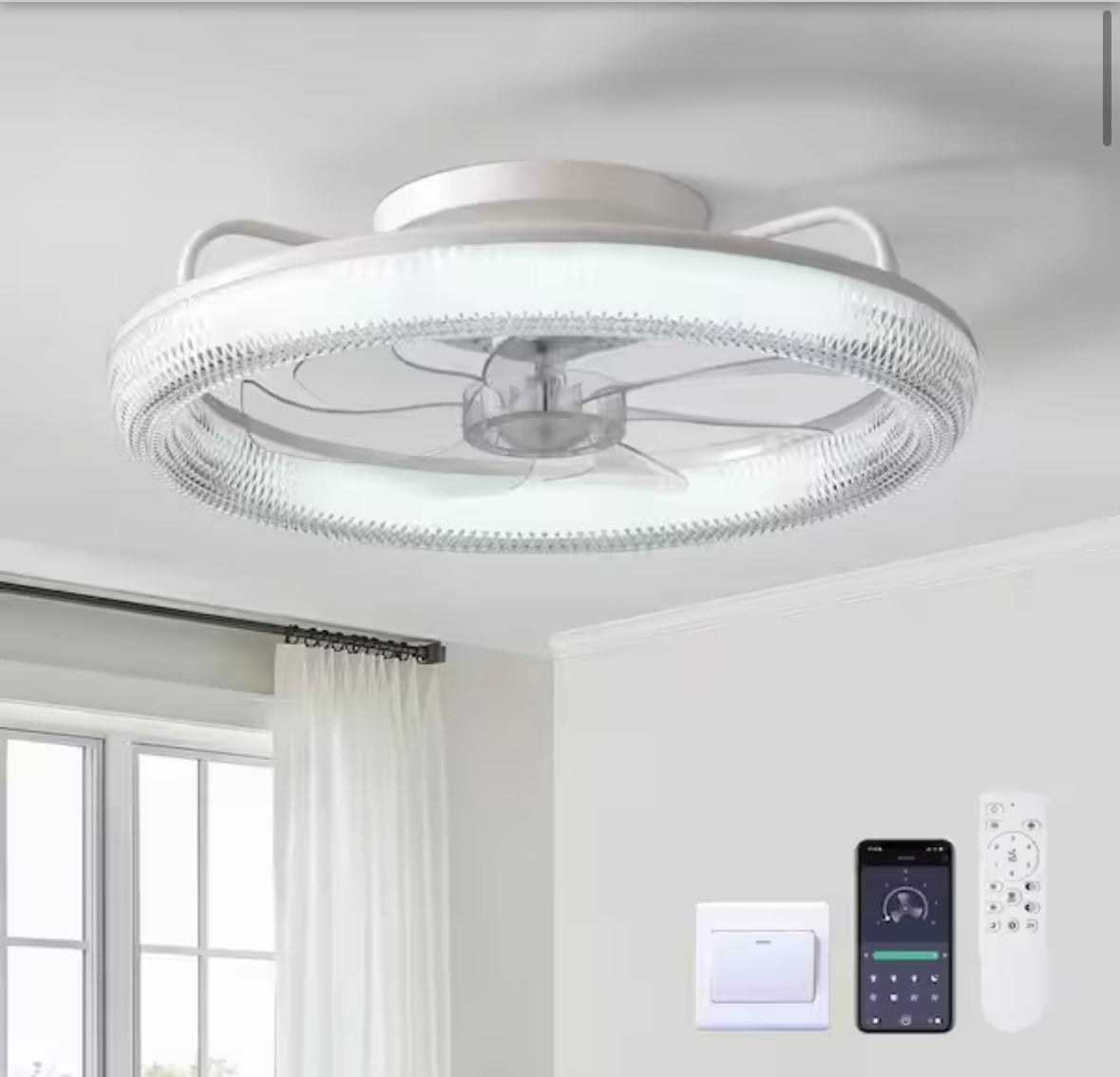 ANTOINE 20 in. LED Indoor White Low Profile Ceiling Fan with Dimmable Lighting Small Flush Mount Ceiling Fan with Remote