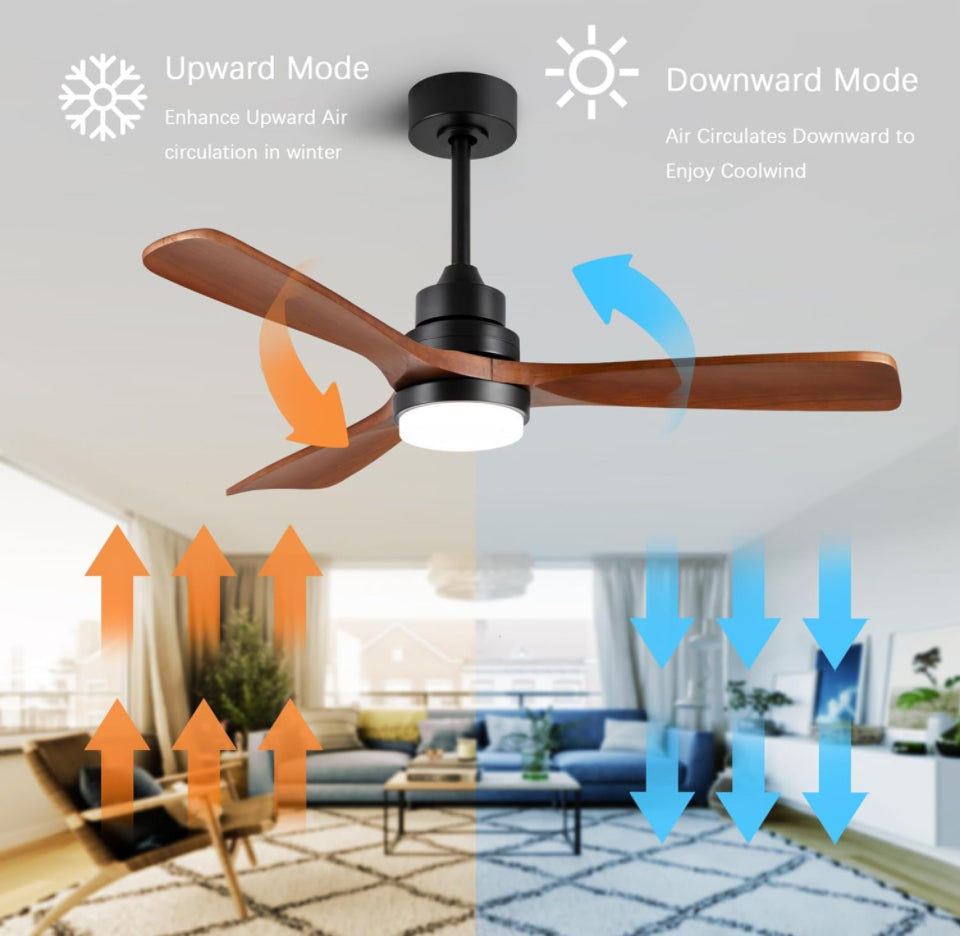 dearnow 48" Wooden Ceiling Fan with Lighted Remote Control, Indoor Outdoor Wooden Ceiling Fan, Outdoor Modern Ceiling Fan with 3 Fan Blades for Patio, - Selzalot