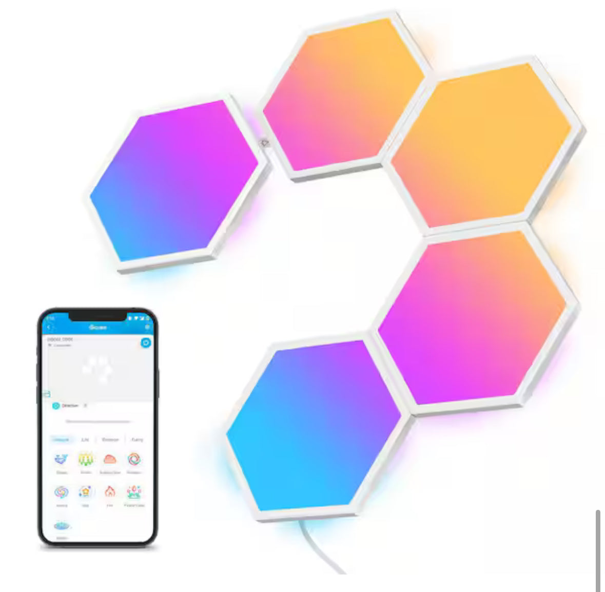 Govee Glide Hexagon Smart Color Changing Plug-In Wi-Fi Enabled Integrated LED Light Panels (5-Piece)