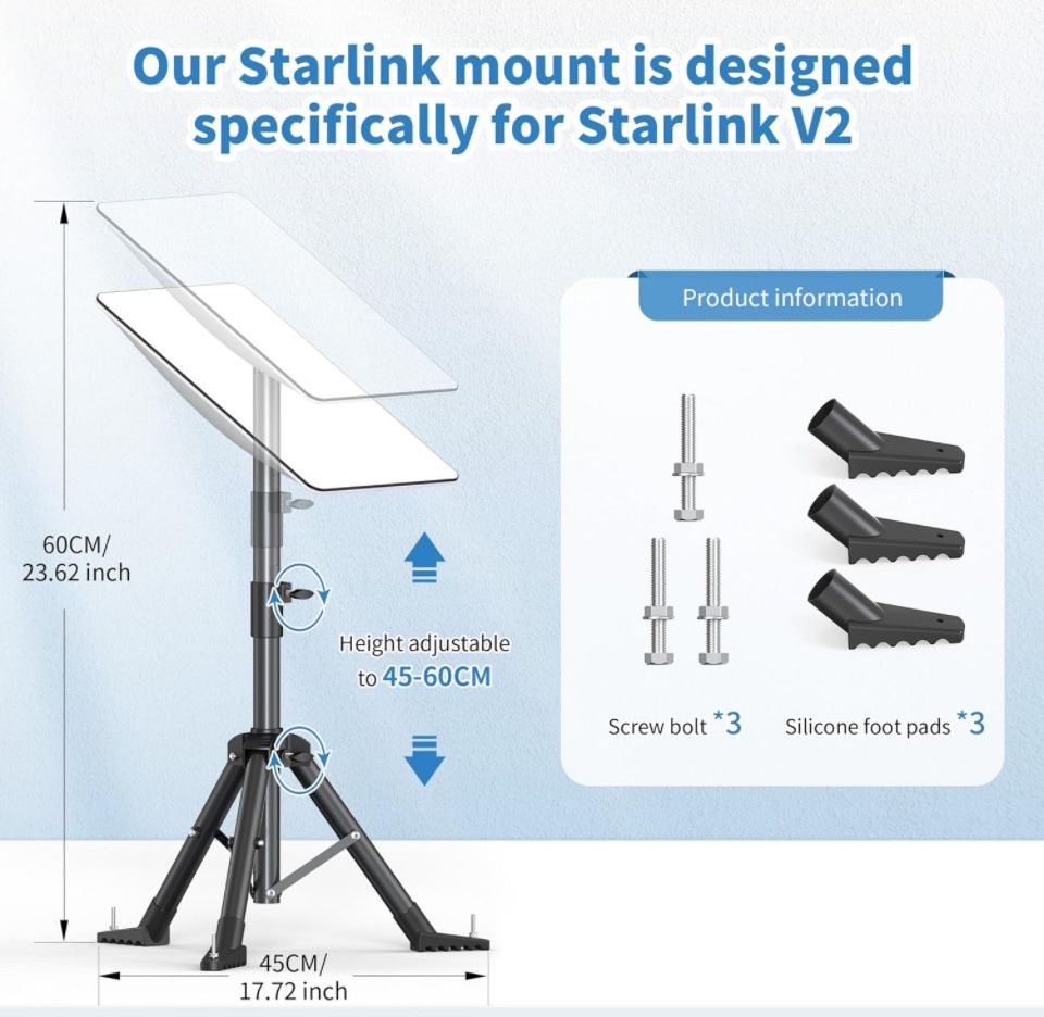 LUCMO Starlink Tripod Mount for Starlink V2 / V1 Rectangular, Outdoor Portable Starlink Mounting Kit, Tripod Stand