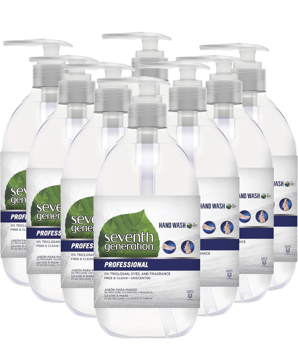 Seventh Generation Professional Liquid Hand Wash Soap Dispenser Free+Clear Unscented, 12 Fl Oz (Pack of 8)