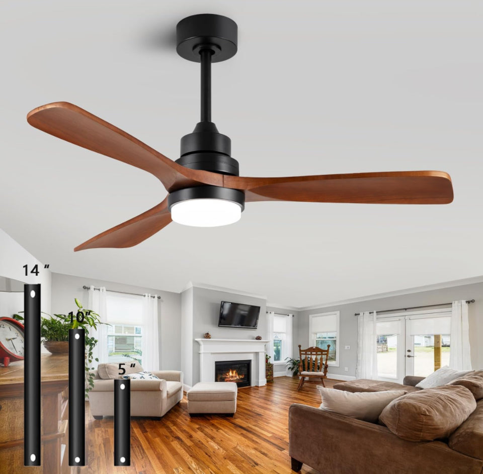 dearnow 48" Wooden Ceiling Fan with Lighted Remote Control, Indoor Outdoor Wooden Ceiling Fan, Outdoor Modern Ceiling Fan with 3 Fan Blades for Patio, - Selzalot