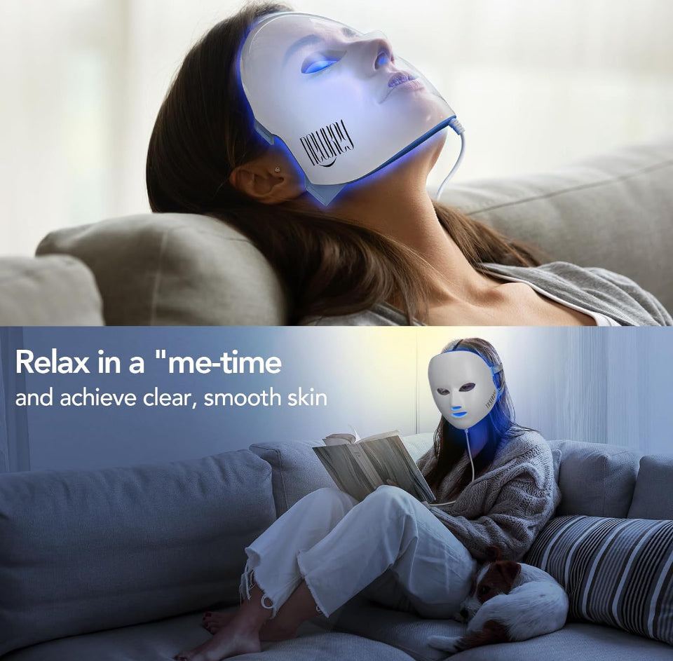 NEWKEY Blue Light Therapy for Acne, 7 Colors LED Face Mask Light Therapy, Blue Red Light Therapy Mask for Wrinkle Acne - Photon Skin Care Beauty Masks - Selzalot