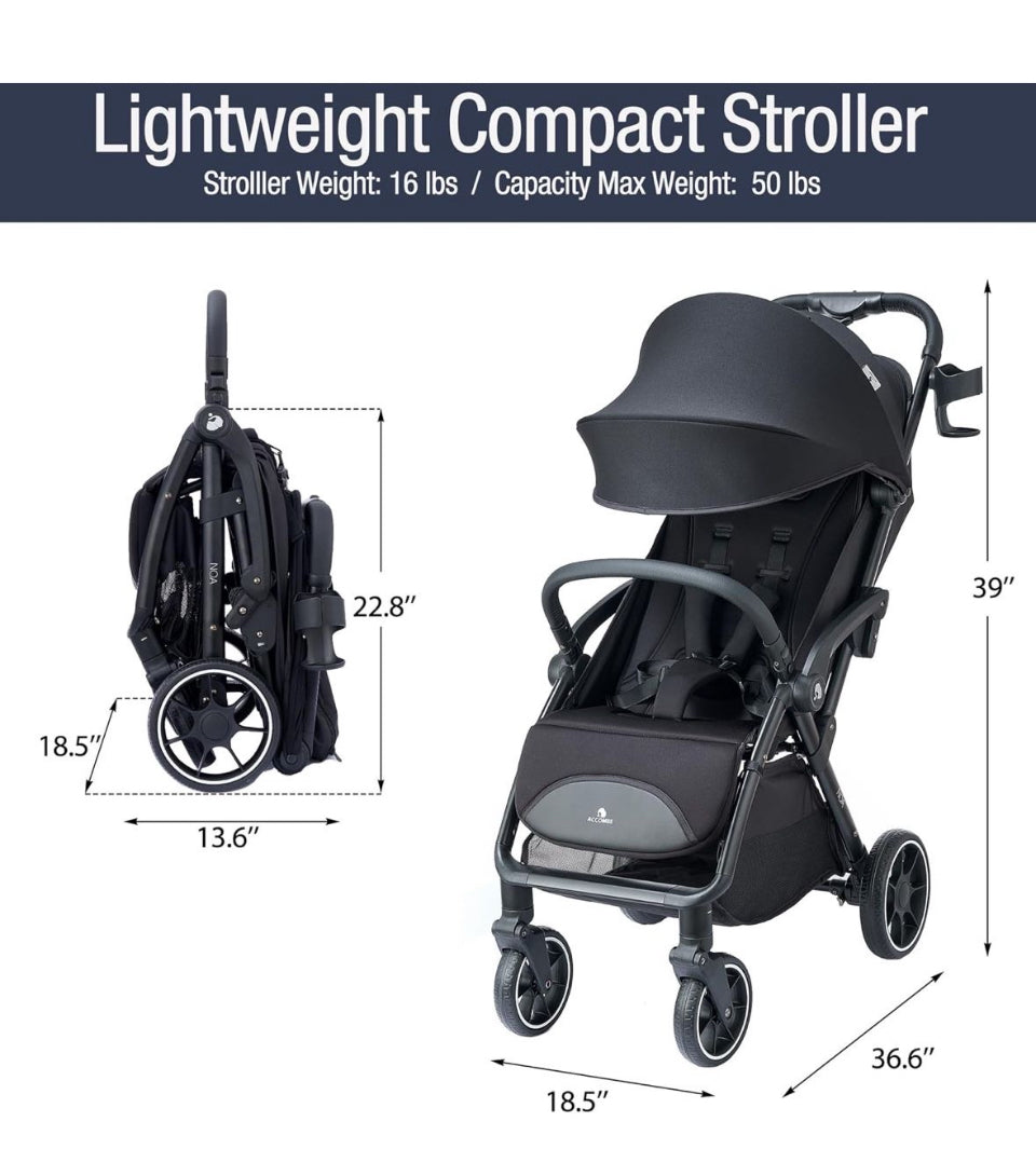 Open Box Compact Travel Stroller, Self-Folding Lightweight Stroller with Oversized Canopy, Adjustable Backrest, Newborn Stroller for Toddler 0-36