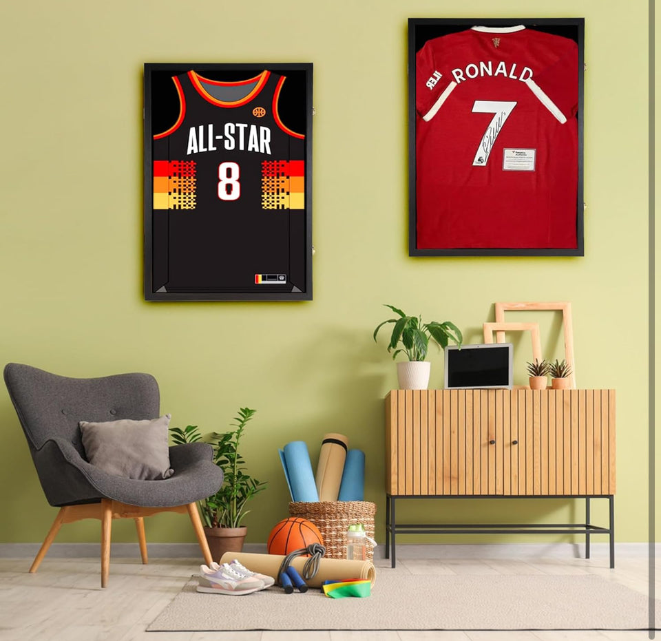 Open Box GUTAG Jersey Wooden Frame Display Case -Shadow Box with 98% UV Protection Acrylic and Hanger for Baseball Basketball Football Hockey Sport Sh