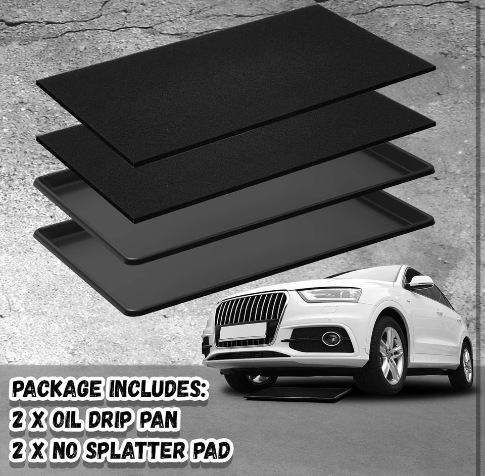 Open Box Uiifan 2 Sets 35 x 24 x 1.4 Inch Oil Drain Drip Pan for Car with Square No Splatter Pad Oil Drip Tray Oil Change Mat for Under Car Transmissi