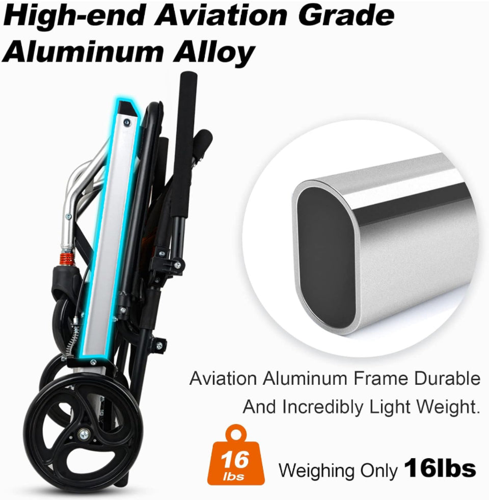 Ultra-Light Transport Wheelchair - Folding Portable Wheelchair with Hand Brake - Trolleys for Elderly Aircraft Travel with Bag - Selzalot