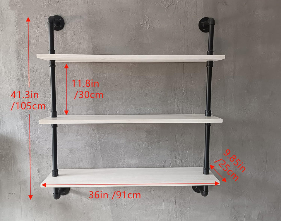 HDDFER Floating Bookshelf Shelves Industrial Pipe Shelving Pipe Shelves Rustic White Wall Shelves 36 Inch Farmhouse Book Shelves for Kitchen Bar,Bathr