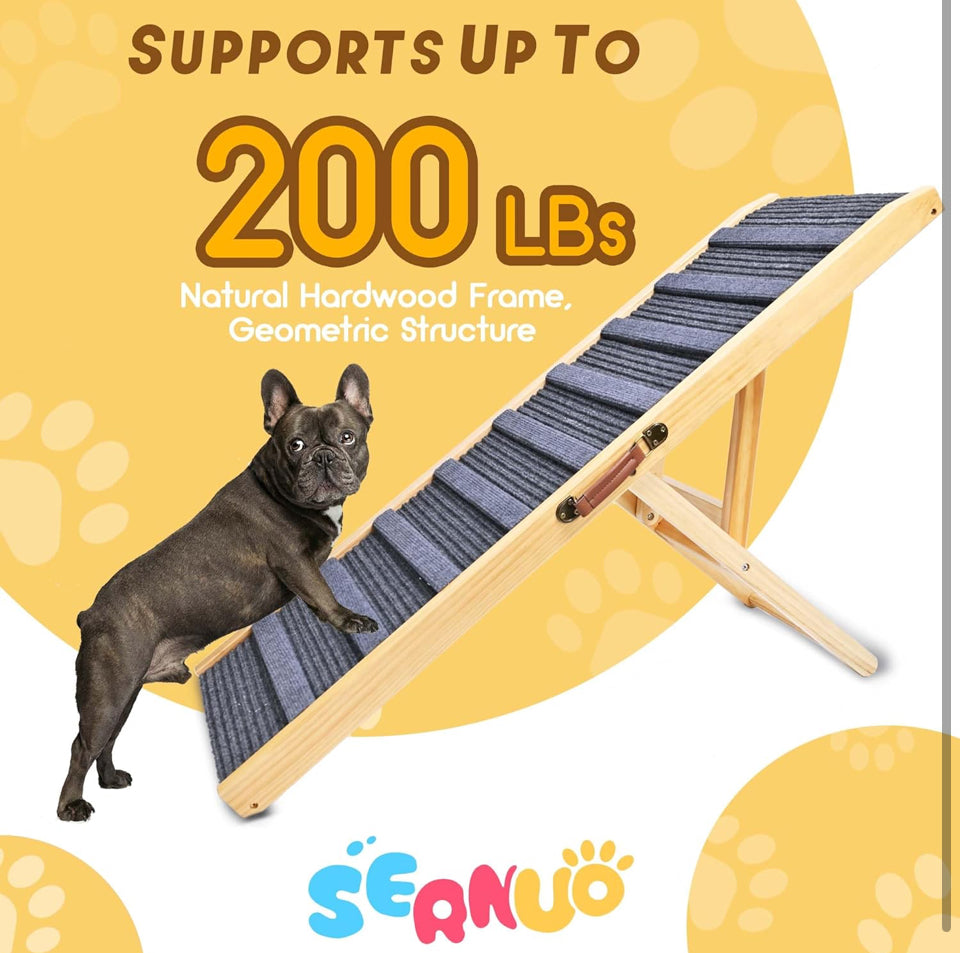 Open Box Sernuo Dog Ramp for Bed Large Dog, Wooden Dog Ramp, Portable Pet Ramp with Anti-Slip Traction Mat, Adjustable Heights from 13.8" to 27.6", Ad