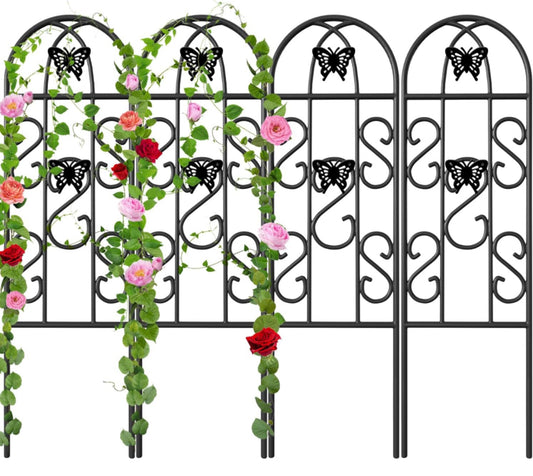 AMAGABELI GARDEN & HOME 4 Pack Garden Trellis for Climbing Plants 60" x 18" Black Iron Trellis for Potted Plant Support Butterfly Metal Trellis for Cl - Selzalot