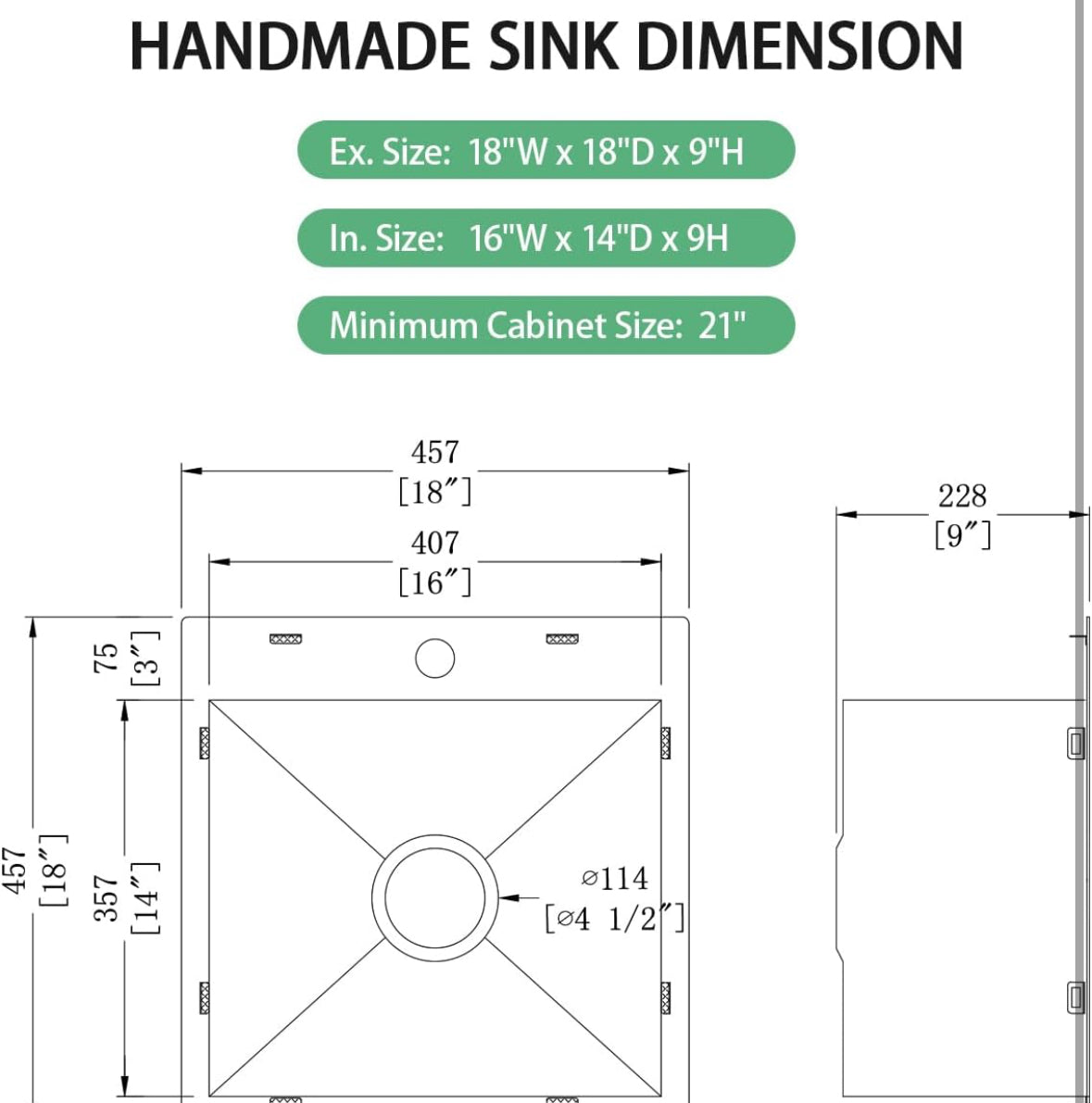 Franic 18 Black Bar Sink Drop in Workstation Kitchen Sink,  18" X 18" X 9" Stainless St