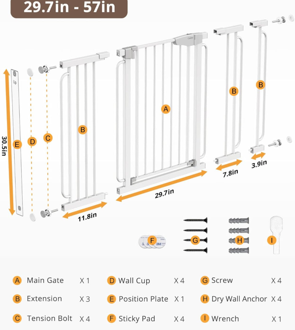 Cumbor 29.7-57" Extra Wide Baby Gate for Stairs, Mom's Choice Awards Winner-Dog Gate for Doorways, Pressure Mounted Walk Through Safety Child Gate - Selzalot