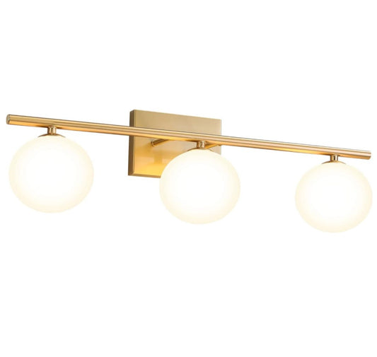 Gold Bathroom Vanity Light Fixtures,3 Lights Brass Milk White Globe - Selzalot