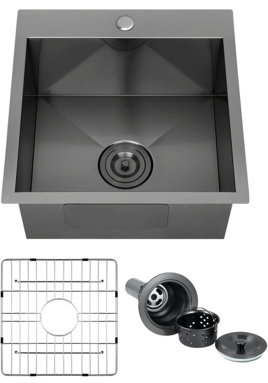 Franic 18 Black Bar Sink Drop in Workstation Kitchen Sink,  18" X 18" X 9" Stainless St