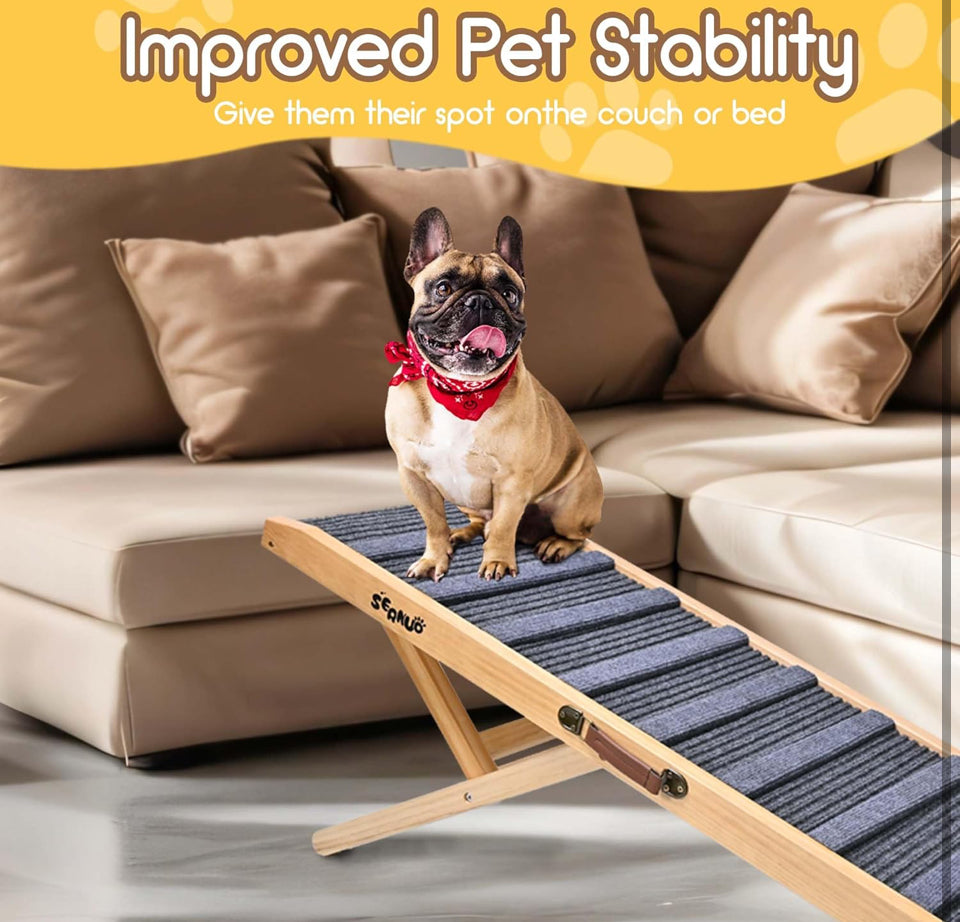 Open Box Sernuo Dog Ramp for Bed Large Dog, Wooden Dog Ramp, Portable Pet Ramp with Anti-Slip Traction Mat, Adjustable Heights from 13.8" to 27.6", Ad