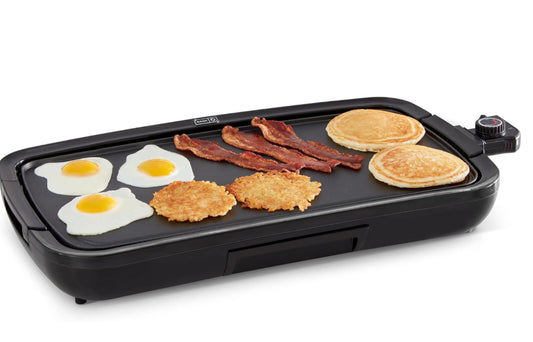 DASH Deluxe Everyday Electric Griddle with Dishwasher Safe Removable Nonstick Cooking Plate for Pancakes, Burgers, Eggs and more, Includes Drip Tray +