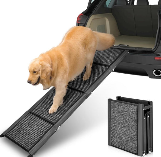 Open Box Petbank 62" Dog Ramp for Car, Foldable Large Dog Car Ramp with Anti-Slip Rug Surface, 17" Wide Dog Ramp Steps for Large Medium Small Dogs, Up