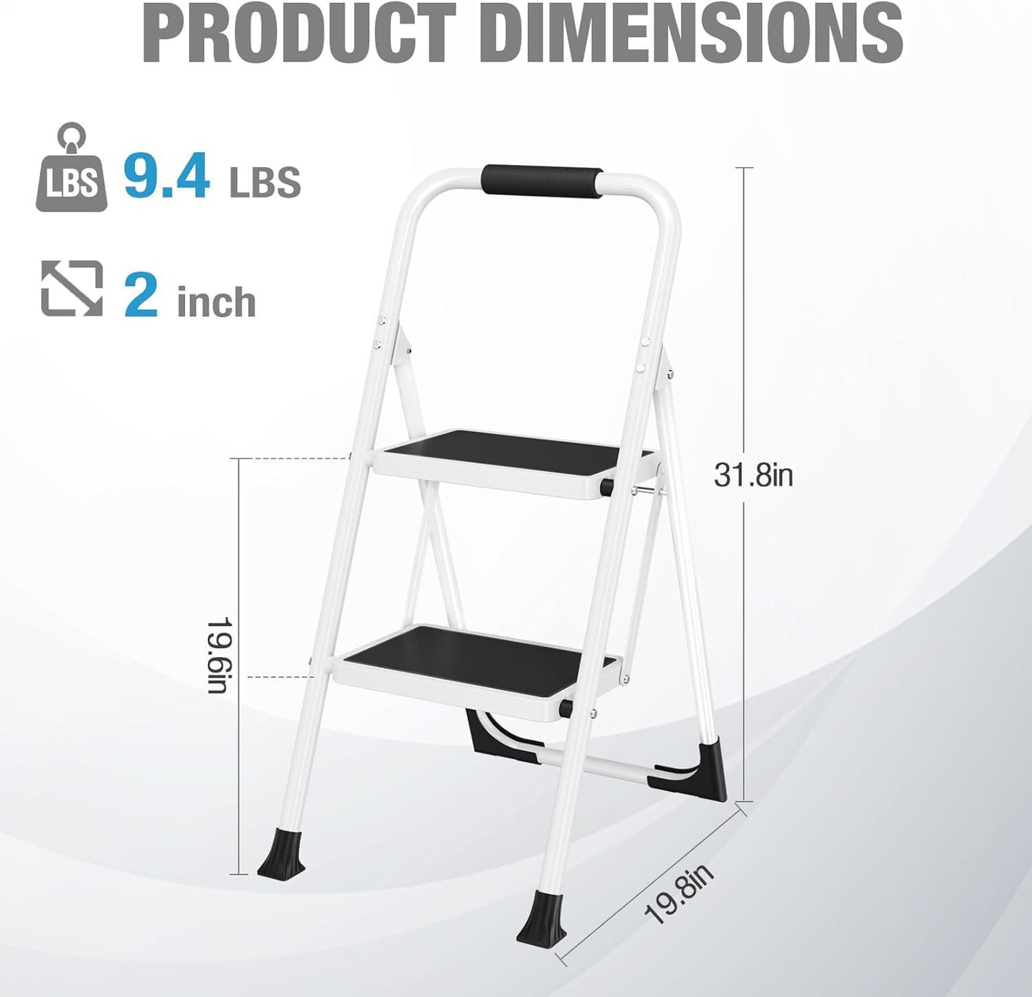 HBTower Step Ladder, 2 Step Stool for Adults, 2 Step Ladder Folding Step Stool with Cushioned Handle, 330 lbs Capacity,Step Ladder with Wide Anti-Slip - Selzalot