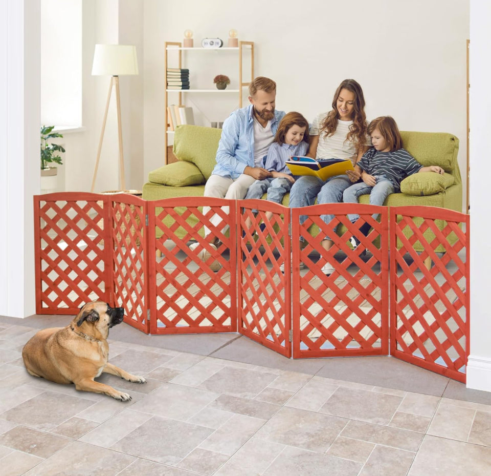 ZJSF Foldable Indoor Dog Gate for House Freestanding Folding Dog Gates Indoor Wood Pet Gates Dog Fence for Stairs Puppy Gates for Hallways Orange 32 "