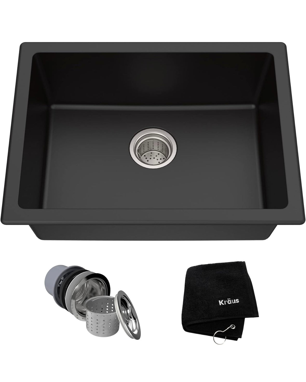 KRAUS Quarza 24-inch Drop-In/Undermount Single Bowl Granite Kitchen Sink in Black Onyx, KGD-410B