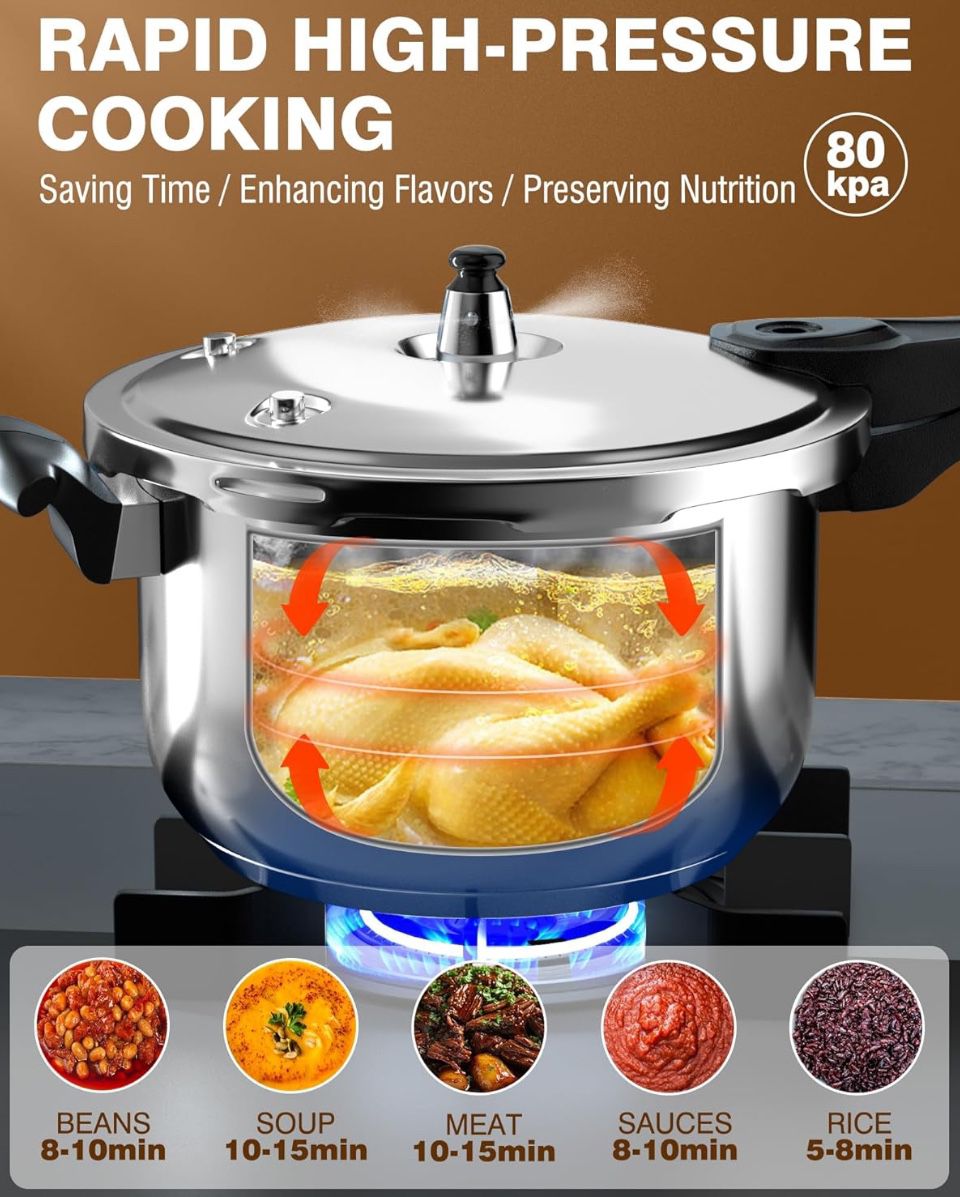 WantJoin Stainless Steel Pressure Cooker, Spring Valve Safeguard Devices, Gas Stove Eletric Stove Cooking (14qt)