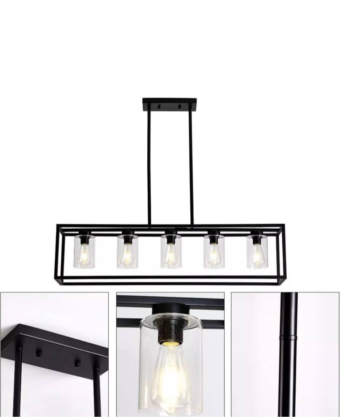 XILICON Dining Room Lighting Fixture Hanging Farmhouse Black 5 Light Modern Pendant Lighting Contemporary Chandeliers with Glass Shade for Living Dini - Selzalot