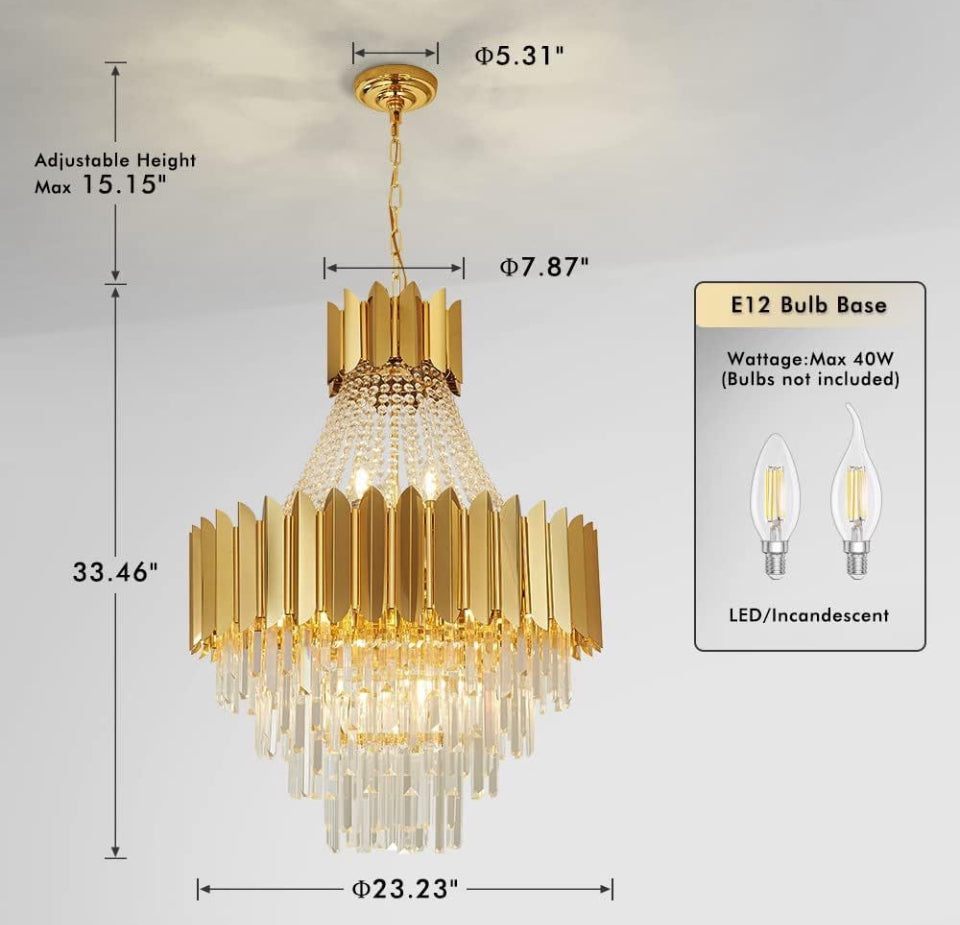 AHOC Modern Crystal Chandelier, Luxury Gold Crystal Hanging Ceiling Light Contemporary Large Raindrop Pendant Chandelier for Living Room Dining Room - Selzalot