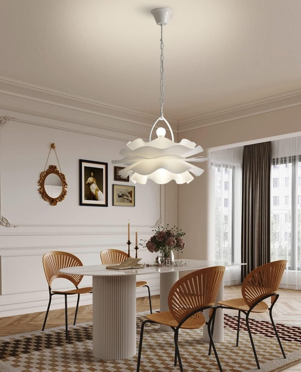 Chandeliers for Dining Room Lighting Fixtures Hanging,2-Light Romantic Modern Chandelier, Acrylic Flower Shape Chandeliers for Bedroom,Hallway, Living Room, Foyer, Office, Bar,Island Lights - Selzalot